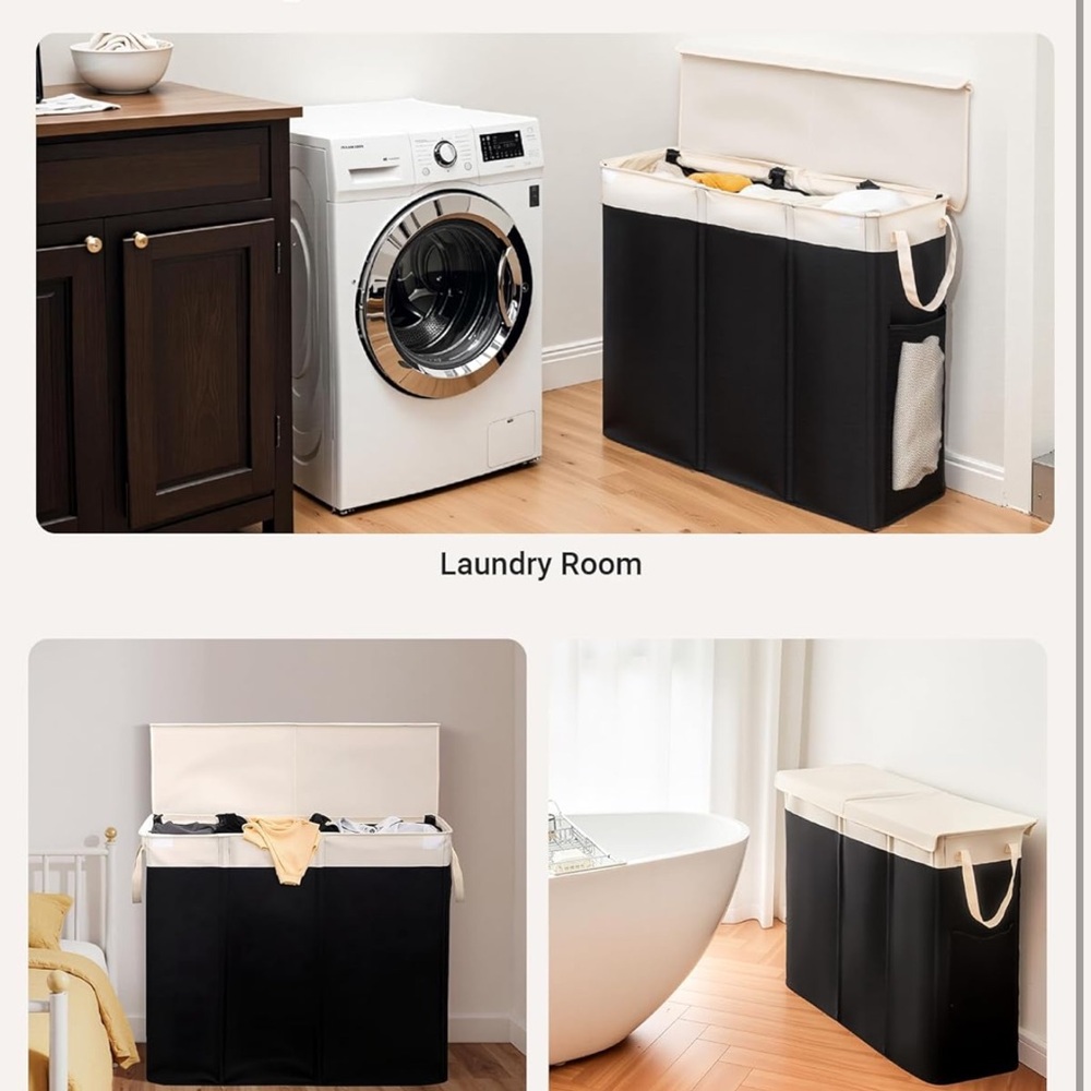 Laundry Hamper with lid and 3 section - Picture 8 of 9